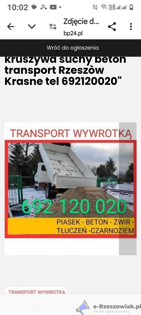 Transport piasku Rzeszòw Biała Budziwôj Tyczyn tel 692120020