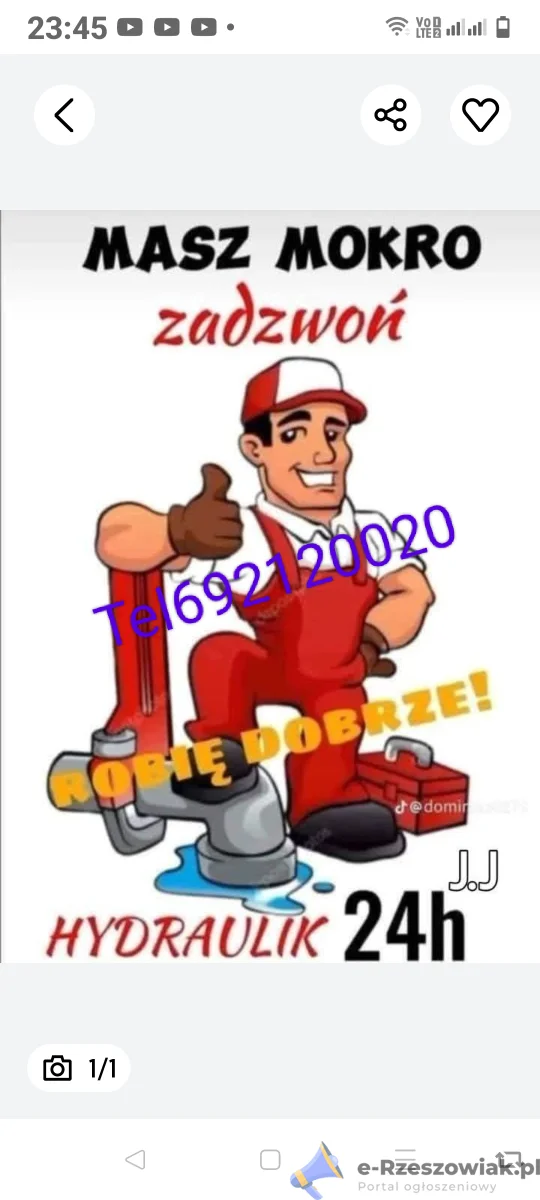 Hydraulik Rzeszów naprawy usługi tel 692120020