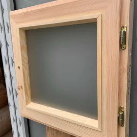 Okno Drewniane Otwierane Do WC 50x50cm z Szybą MLECZNĄ