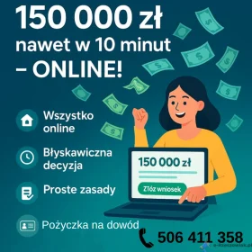 150 000 zł dostępne ONLINE – zaledwie 10 minut!!!