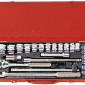 ZESTAW NASADEK 1/2 24cz. KRÓTKIE 12-kąt. 10 - 32mm Z GRZECHOTKĄ I AKCESORIAMI, KASETA